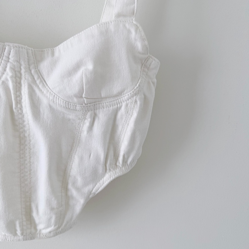 ZARA White Corset Bustier Crop Top Structured Stretch Cotton Size S - Picture 5 of 15